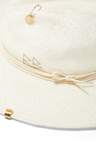 Embellished Chain Strap Straw Fedora Hat